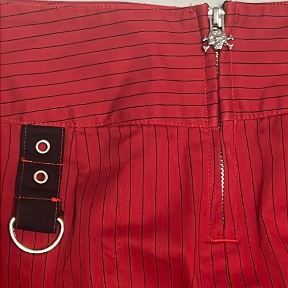 TRIPP Goth Red and Black Pinstripe Buckle Mini Skirt, size small - Picture 4 of 8